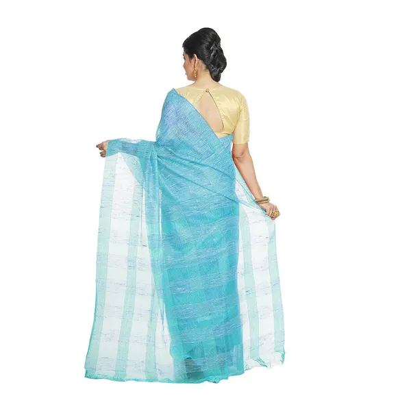 Capri_Cyan_women's_Bhagalpuri_Kota_Doria_Silk_Semi_Transparent_Saree_With_Unstiched_Blouse_Piece