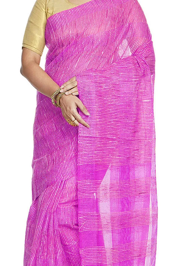 Fushia_Pink_women's_Bhagalpuri_Kota_Doria_Silk_Semi_Transparent_Saree_With_Unstiched_Blouse_Piece