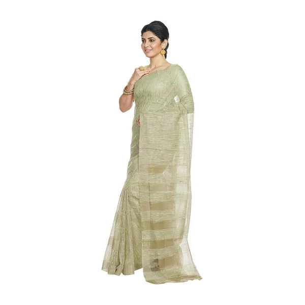 Olivine_Green_women's_Bhagalpuri_Kota_Doria_Silk_Semi_Transparent_Saree_With_Unstiched_Blouse_Piece