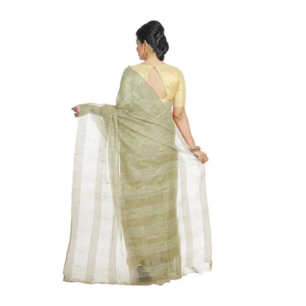 Olivine_Green_women's_Bhagalpuri_Kota_Doria_Silk_Semi_Transparent_Saree_With_Unstiched_Blouse_Piece