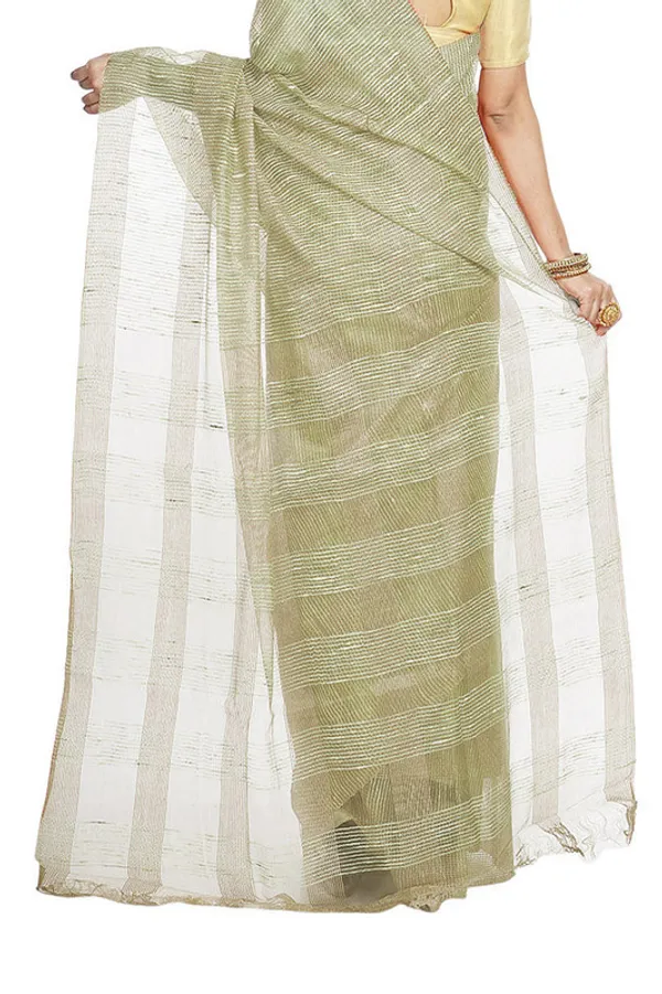 Olivine_Green_women's_Bhagalpuri_Kota_Doria_Silk_Semi_Transparent_Saree_With_Unstiched_Blouse_Piece