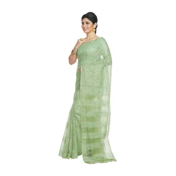 Pistachio_Green_women's_Bhagalpuri_Kota_Doria_Silk_Semi_Transparent_Saree_With_Unstiched_Blouse_Piece