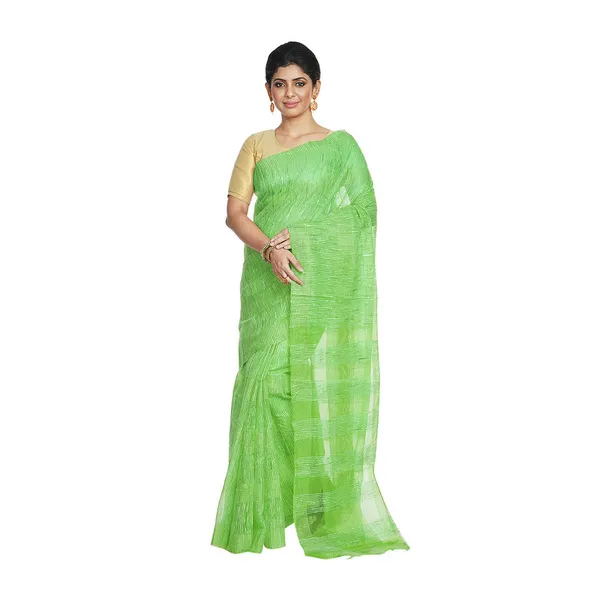 Screamin_Green_women's_Bhagalpuri_Kota_Doria_Silk_Semi_Transparent_Saree_With_Unstiched_Blouse_Piece