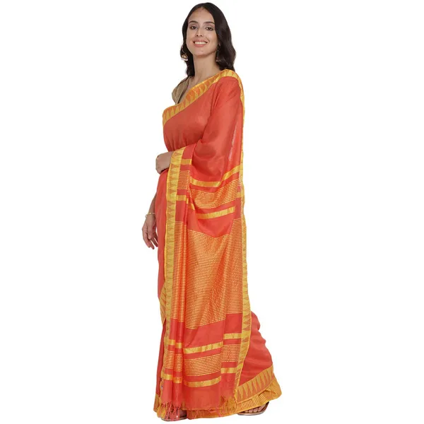 Bhagalpuri_Handloom_Kota_Silk_Temple_Border_Saree_And_Variation_Of_Colors_With_Striped_Blouse_Piece
