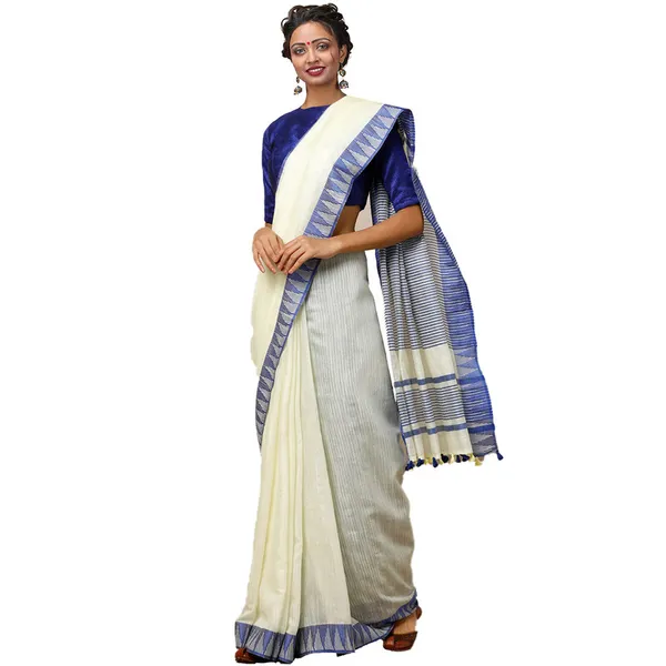 Off-White_women's_Bhagalpuri_Handloom_Kota_Silk_Temple_Border_Saree_And_Variation_Of_Colors_With_Striped_Blouse_Piece