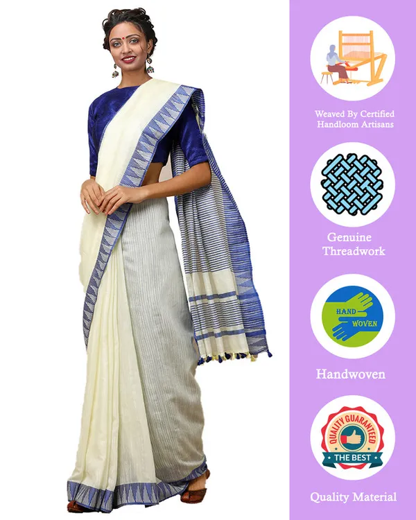 Off-White_women's_Bhagalpuri_Handloom_Kota_Silk_Temple_Border_Saree_And_Variation_Of_Colors_With_Striped_Blouse_Piece