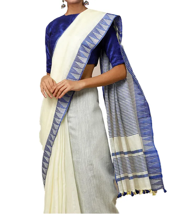 Off-White_women's_Bhagalpuri_Handloom_Kota_Silk_Temple_Border_Saree_And_Variation_Of_Colors_With_Striped_Blouse_Piece