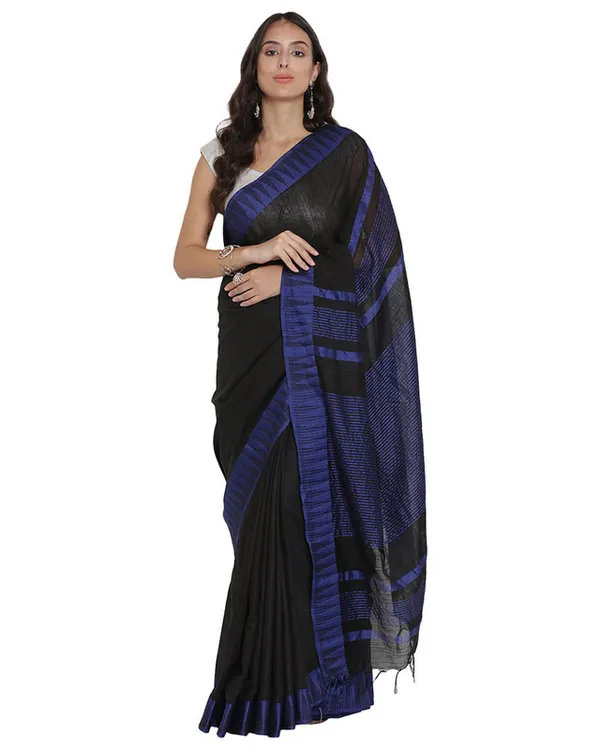 Black_Bhagalpuri_Handloom_Kota_Silk_Temple_Border_Saree_And_Variation_Of_Colors_With_Striped_Blouse_Piece