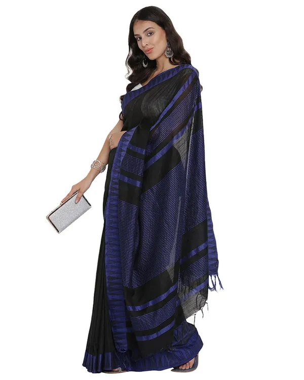 Black_Bhagalpuri_Handloom_Kota_Silk_Temple_Border_Saree_And_Variation_Of_Colors_With_Striped_Blouse_Piece