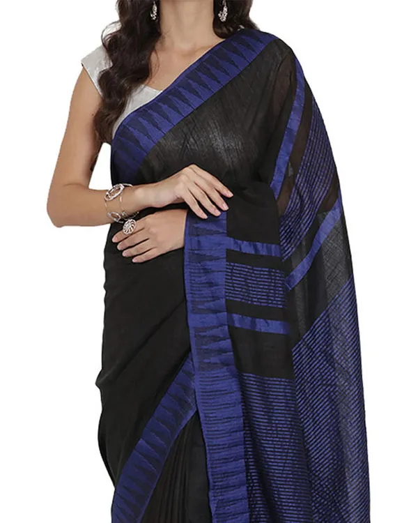Black_Bhagalpuri_Handloom_Kota_Silk_Temple_Border_Saree_And_Variation_Of_Colors_With_Striped_Blouse_Piece