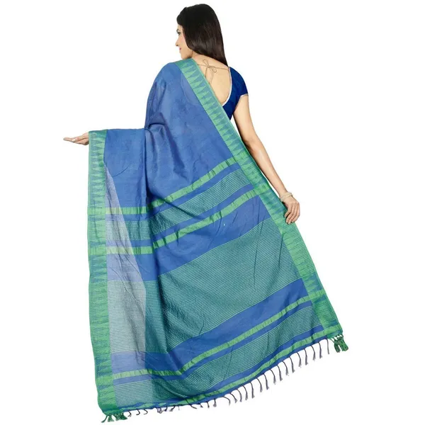 Blue_women's_Bhagalpuri_Handloom_Kota_Silk_Temple_Border_Saree_And_Variation_Of_Colors_With_Striped_Blouse_Piece