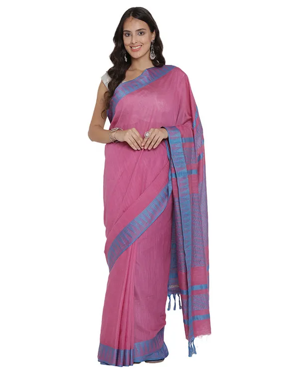 Blush_Pink_women's_Bhagalpuri_Handloom_Kota_Silk_Temple_Border_Saree_And_Variation_Of_Colors_With_Striped_Blouse_Piece