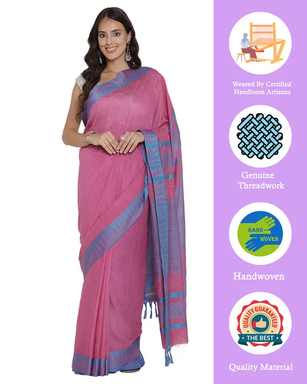 Blush_Pink_women's_Bhagalpuri_Handloom_Kota_Silk_Temple_Border_Saree_And_Variation_Of_Colors_With_Striped_Blouse_Piece