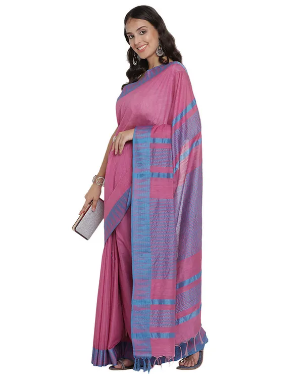 Blush_Pink_women's_Bhagalpuri_Handloom_Kota_Silk_Temple_Border_Saree_And_Variation_Of_Colors_With_Striped_Blouse_Piece
