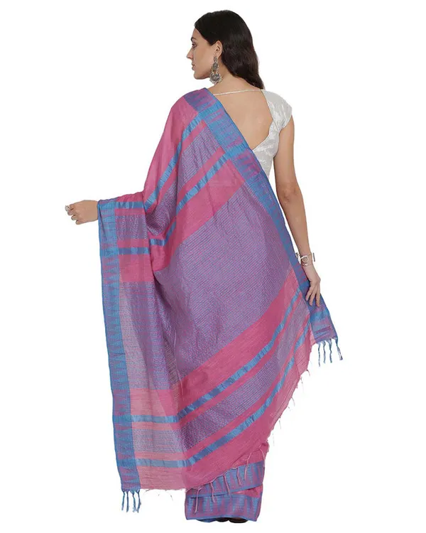 Blush_Pink_women's_Bhagalpuri_Handloom_Kota_Silk_Temple_Border_Saree_And_Variation_Of_Colors_With_Striped_Blouse_Piece