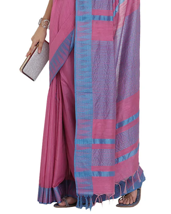 Blush_Pink_women's_Bhagalpuri_Handloom_Kota_Silk_Temple_Border_Saree_And_Variation_Of_Colors_With_Striped_Blouse_Piece
