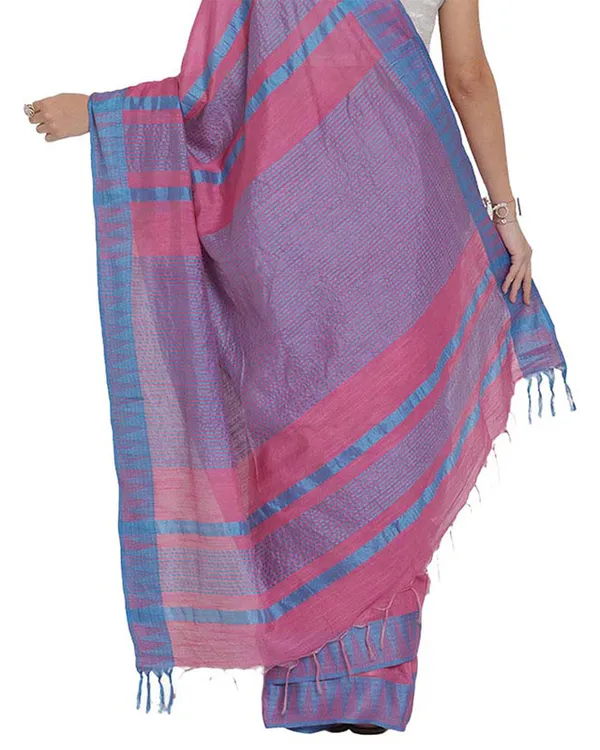 Blush_Pink_women's_Bhagalpuri_Handloom_Kota_Silk_Temple_Border_Saree_And_Variation_Of_Colors_With_Striped_Blouse_Piece