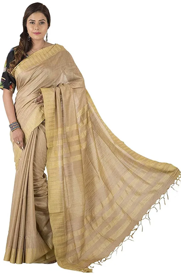 Camel_Brown_women's_Bhagalpuri_Handloom_Kota_Silk_Temple_Border_Saree_And_Variation_Of_Colors_With_Striped_Blouse_Piece