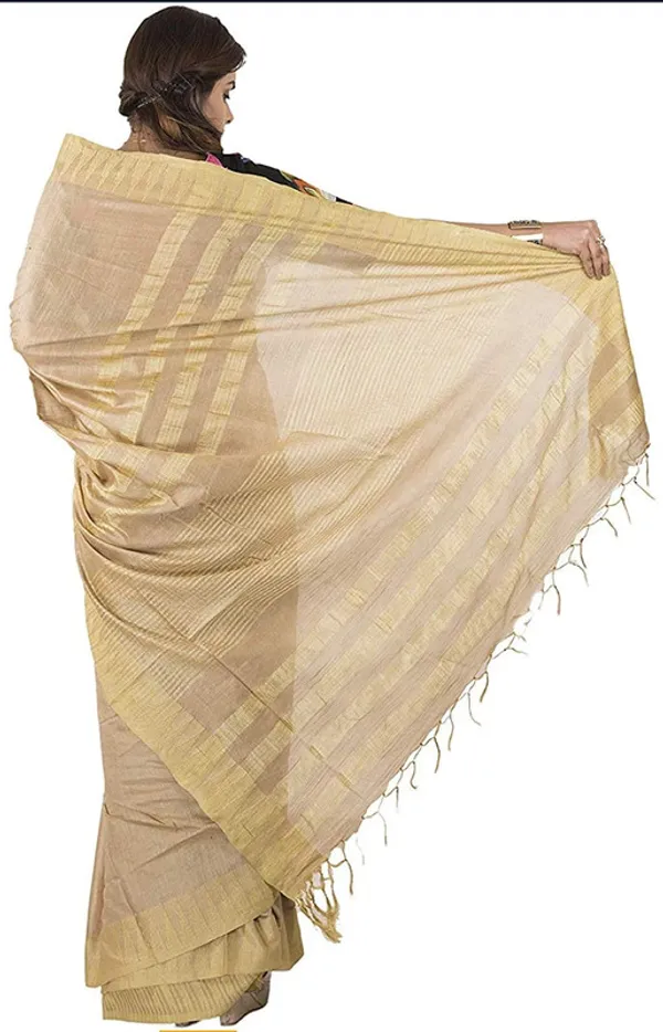 Camel_Brown_women's_Bhagalpuri_Handloom_Kota_Silk_Temple_Border_Saree_And_Variation_Of_Colors_With_Striped_Blouse_Piece