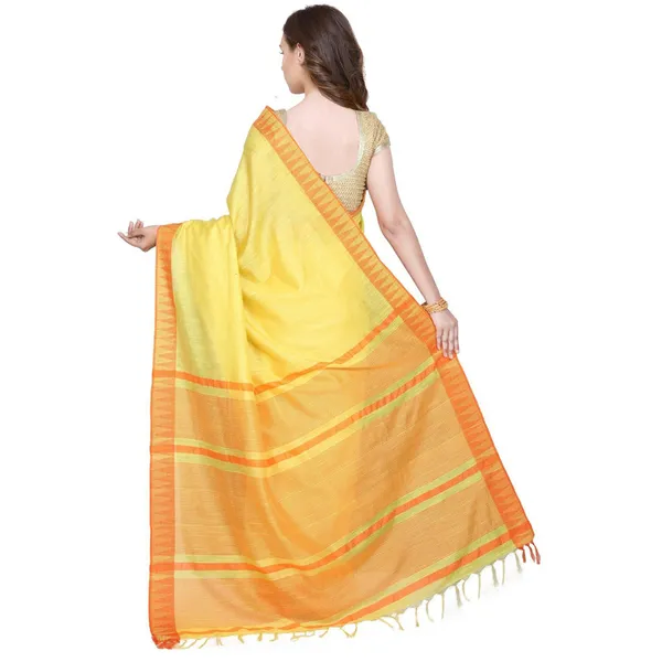 Canary_Yellow_women's_Bhagalpuri_Handloom_Kota_Silk_Temple_Border_Saree_And_Variation_Of_Colors_With_Striped_Blouse_Piece