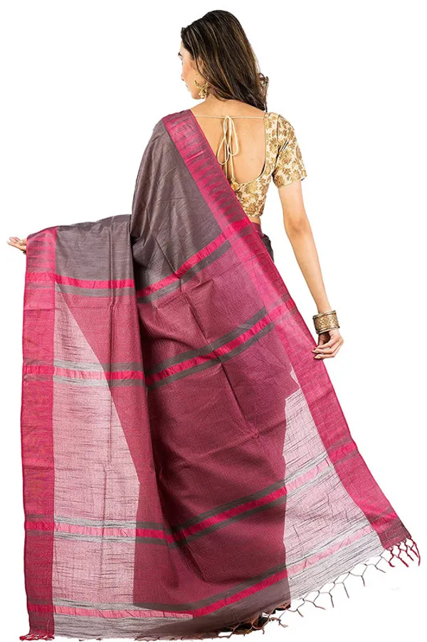 Coke_Brown_women's_Bhagalpuri_Handloom_Kota_Silk_Temple_Border_Saree_And_Variation_Of_Colors_With_Striped_Blouse_Piece