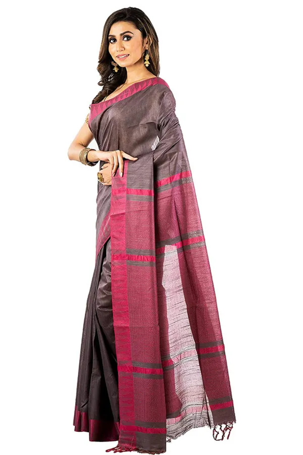 Coke_Brown_women's_Bhagalpuri_Handloom_Kota_Silk_Temple_Border_Saree_And_Variation_Of_Colors_With_Striped_Blouse_Piece