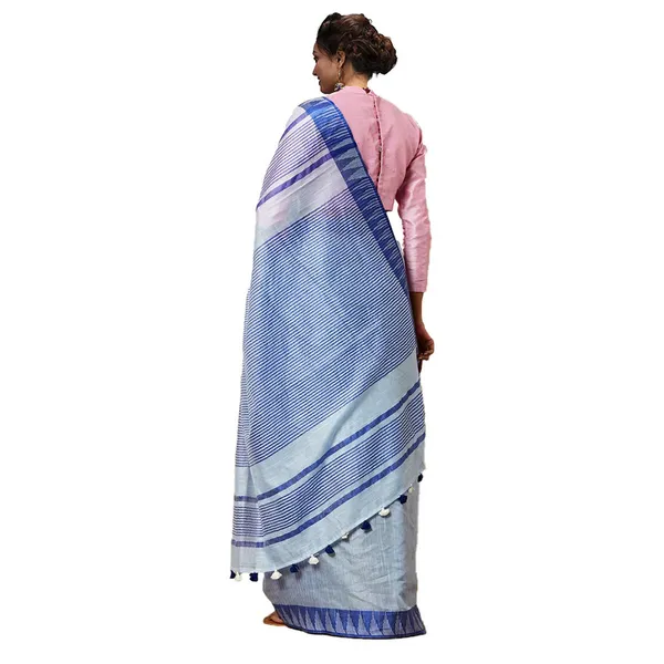 Columbian_Blue_women's_Bhagalpuri_Handloom_Kota_Silk_Temple_Border_Saree_And_Variation_Of_Colors_With_Striped_Blouse_Piece