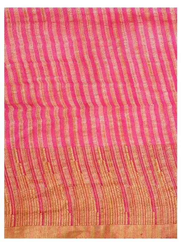 Deep_Pink_women's_Bhagalpuri_Handloom_Kota_Silk_Temple_Border_Saree_And_Variation_Of_Colors_With_Striped_Blouse_Piece