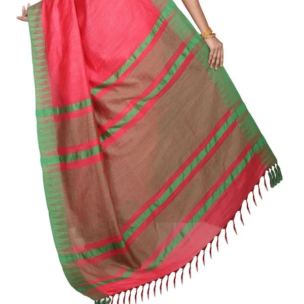 Folly_Red_women's_Bhagalpuri_Handloom_Kota_Silk_Temple_Border_Saree_And_Variation_Of_Colors_With_Striped_Blouse_Piece
