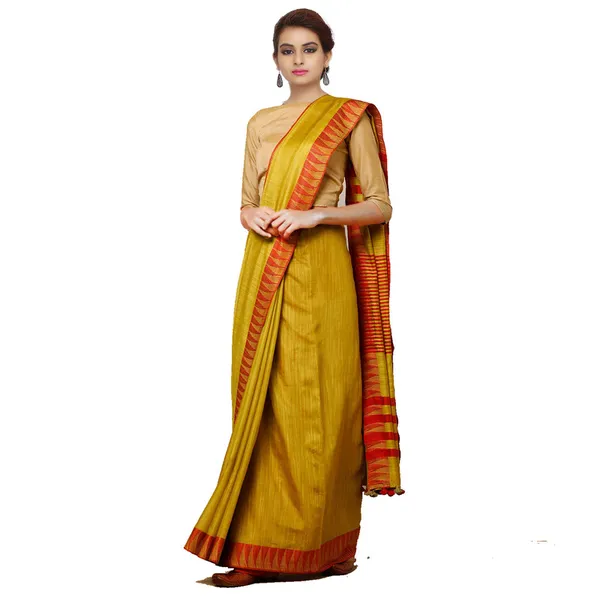 Gamboge_Yellow_women's_Bhagalpuri_Handloom_Kota_Silk_Temple_Border_Saree_And_Variation_Of_Colors_With_Striped_Blouse_Piece