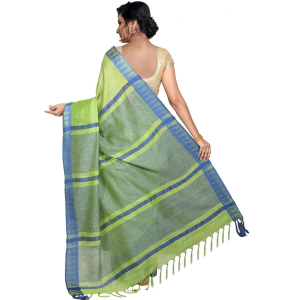 Green_women's_Bhagalpuri_Handloom_Kota_Silk_Temple_Border_Saree_And_Variation_Of_Colors_With_Striped_Blouse_Piece