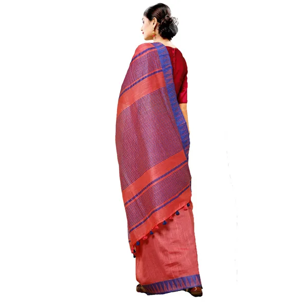 Bhagalpuri_Handloom_Kota_Silk_Temple_Border_Saree_And_Variation_Of_Colors_With_Striped_Blouse_Piece