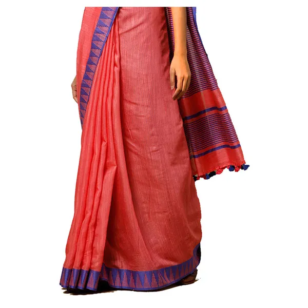Bhagalpuri_Handloom_Kota_Silk_Temple_Border_Saree_And_Variation_Of_Colors_With_Striped_Blouse_Piece