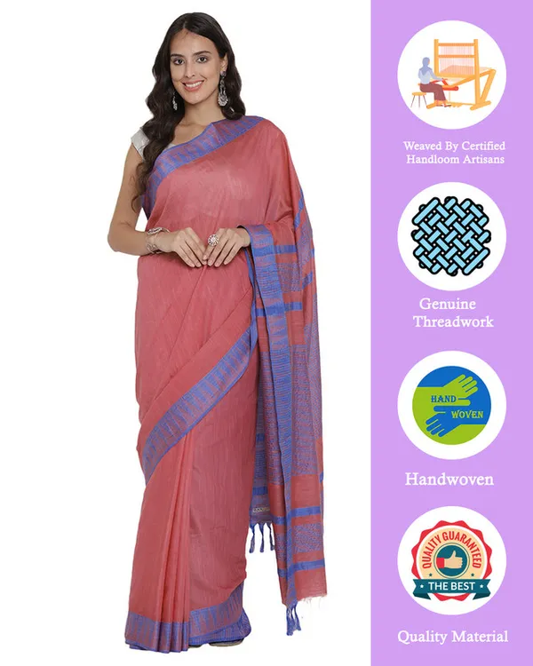Light_Carol_Red_women's_Bhagalpuri_Handloom_Kota_Silk_Temple_Border_Saree_And_Variation_Of_Colors_With_Striped_Blouse_Piece