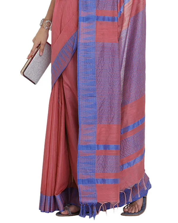 Light_Carol_Red_women's_Bhagalpuri_Handloom_Kota_Silk_Temple_Border_Saree_And_Variation_Of_Colors_With_Striped_Blouse_Piece