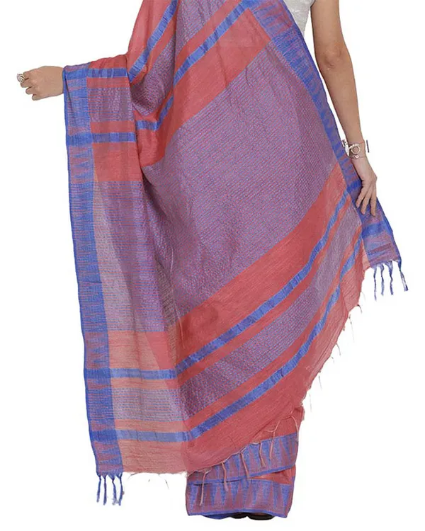 Light_Carol_Red_women's_Bhagalpuri_Handloom_Kota_Silk_Temple_Border_Saree_And_Variation_Of_Colors_With_Striped_Blouse_Piece
