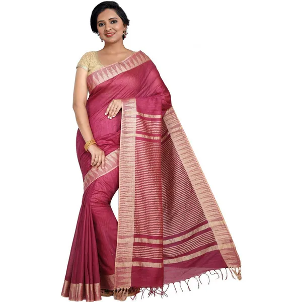 Maroon_women's_Bhagalpuri_Handloom_Kota_Silk_Temple_Border_Saree_And_Variation_Of_Colors_With_Striped_Blouse_Piece