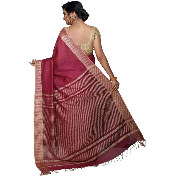 Maroon_women's_Bhagalpuri_Handloom_Kota_Silk_Temple_Border_Saree_And_Variation_Of_Colors_With_Striped_Blouse_Piece