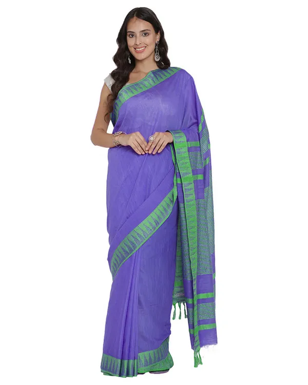 Bhagalpuri_Handloom_Kota_Silk_Temple_Border_Saree_And_Variation_Of_Colors_With_Striped_Blouse_Piece