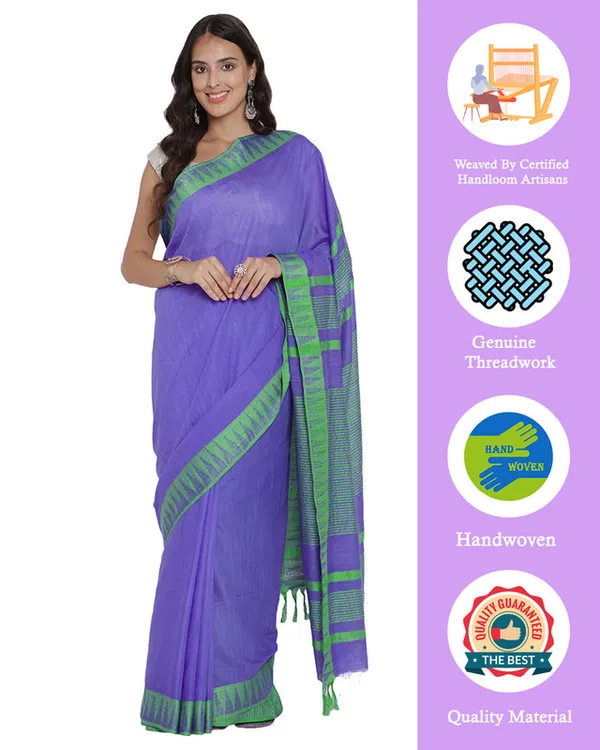Bhagalpuri_Handloom_Kota_Silk_Temple_Border_Saree_And_Variation_Of_Colors_With_Striped_Blouse_Piece