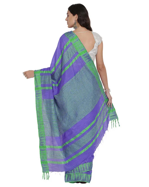 Bhagalpuri_Handloom_Kota_Silk_Temple_Border_Saree_And_Variation_Of_Colors_With_Striped_Blouse_Piece
