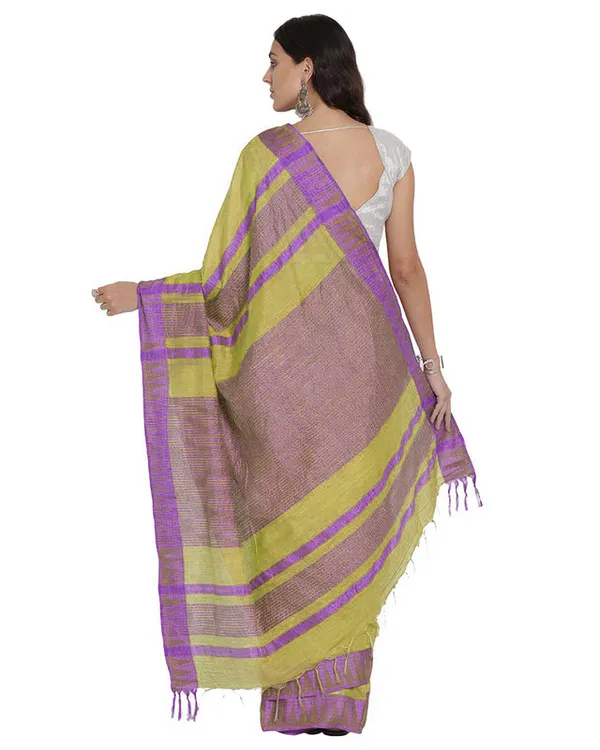 Mindaro_Green_women's_Bhagalpuri_Handloom_Kota_Silk_Temple_Border_Saree_And_Variation_Of_Colors_With_Striped_Blouse_Piece