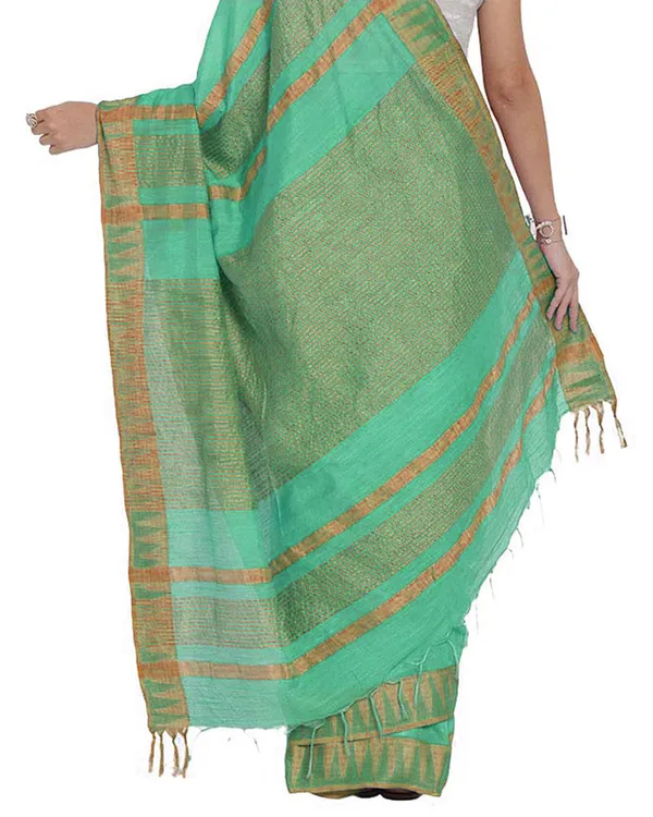 Paris_Green_women's_Bhagalpuri_Handloom_Kota_Silk_Temple_Border_Saree_And_Variation_Of_Colors_With_Striped_Blouse_Piece