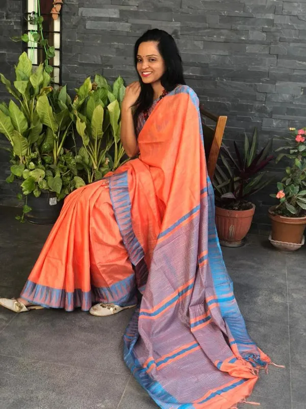 Bhagalpuri_Handloom_Kota_Silk_Temple_Border_Saree_And_Variation_Of_Colors_With_Striped_Blouse_Piece