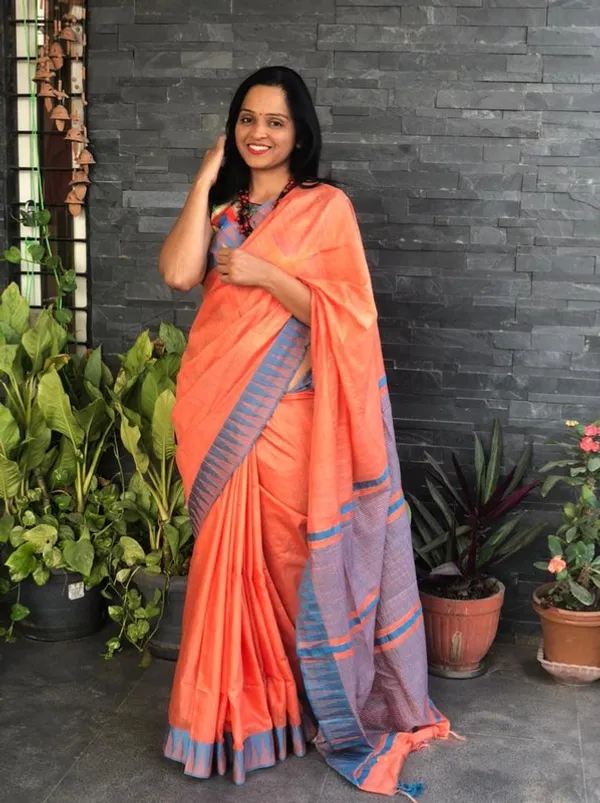 Bhagalpuri_Handloom_Kota_Silk_Temple_Border_Saree_And_Variation_Of_Colors_With_Striped_Blouse_Piece