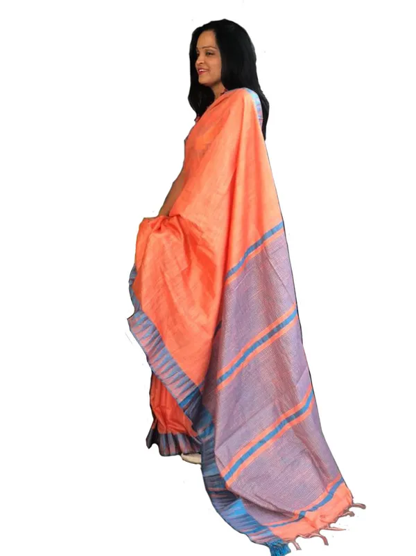 Bhagalpuri_Handloom_Kota_Silk_Temple_Border_Saree_And_Variation_Of_Colors_With_Striped_Blouse_Piece
