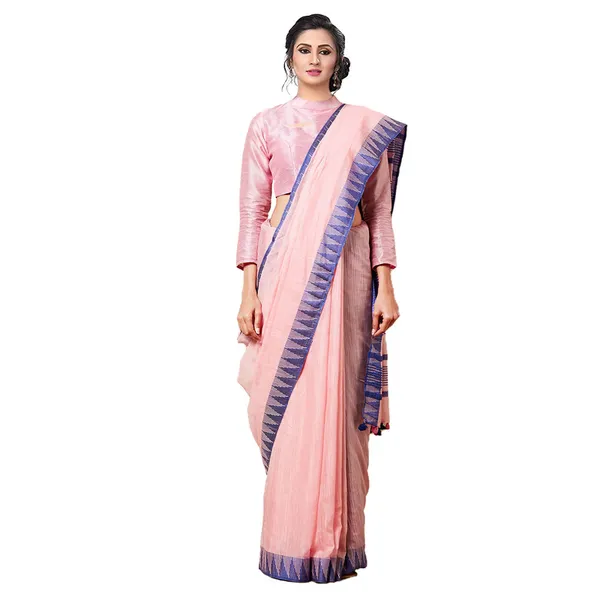 Orchid_Pink_women's_Bhagalpuri_Handloom_Kota_Silk_Temple_Border_Saree_And_Variation_Of_Colors_With_Striped_Blouse_Piece