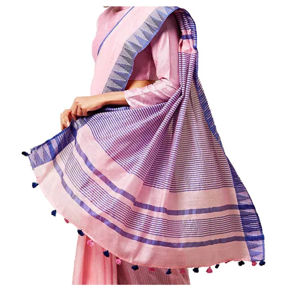 Orchid_Pink_women's_Bhagalpuri_Handloom_Kota_Silk_Temple_Border_Saree_And_Variation_Of_Colors_With_Striped_Blouse_Piece