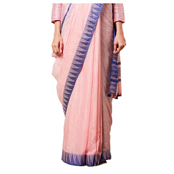 Orchid_Pink_women's_Bhagalpuri_Handloom_Kota_Silk_Temple_Border_Saree_And_Variation_Of_Colors_With_Striped_Blouse_Piece
