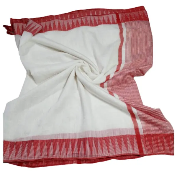 White-Red_women's_Bhagalpuri_Handloom_Kota_Silk_Temple_Border_Saree_And_Variation_Of_Colors_With_Striped_Blouse_Piece